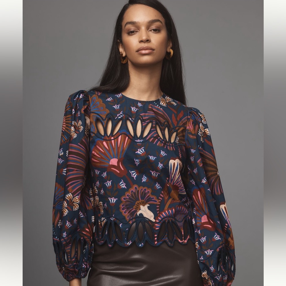 FARM Rio Blue Graphic Boxy Blouse